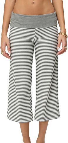 Foidiccx Women Gaucho Capri Pants Y2k Flared Fold Over Low Rise Culotte Wide Leg Pajama Pants Foldover Cropped Lounge Bottoms in Kuwait