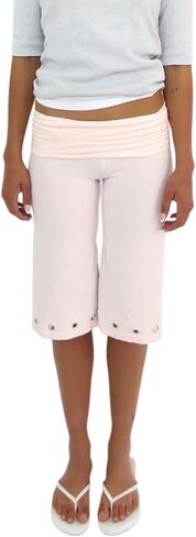 Foidiccx Women Gaucho Capri Pants Y2k Flared Fold Over Low Rise Culotte Wide Leg Pajama Pants Foldover Cropped Lounge Bottoms in Kuwait