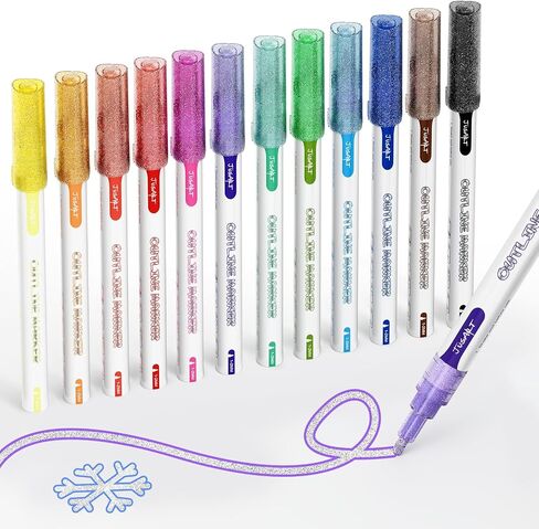 JusArt Outline Markers 18 Colors, Double Line Glitter Markers for Kids DIY Card Crafts, Stocking Stuffers for Girls Doodle Dazzles Shimmer Marker Set, Metallic Markers Drawing Art Supplies Gift in Saudi Arabia