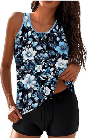Tankini المايوه مجموعات للنساء الصيف Ruched تانك الأعلى بويشورتس لباس سباحة الشاطئ متواضعة التغطية الكاملة ملابس السباحة in Kuwait