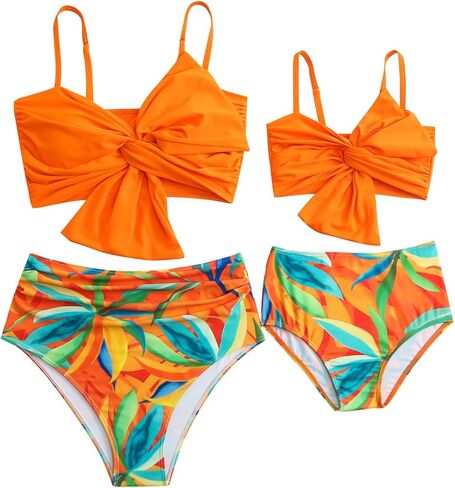 Mommy and Me Two Piece Swimsuit Women Girls High Waisted Bathing Suits Matching Family Swimwear in Saudi Arabia