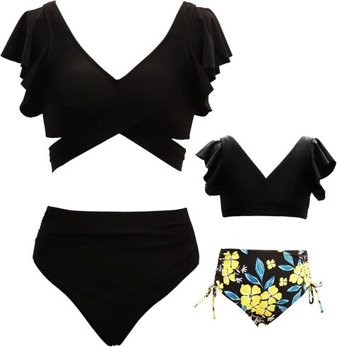 Mommy and Me Two Piece Swimsuit Women Girls High Waisted Bathing Suits Matching Family Swimwear in Saudi Arabia