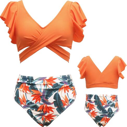Mommy and Me Two Piece Swimsuit Women Girls High Waisted Bathing Suits Matching Family Swimwear in Saudi Arabia