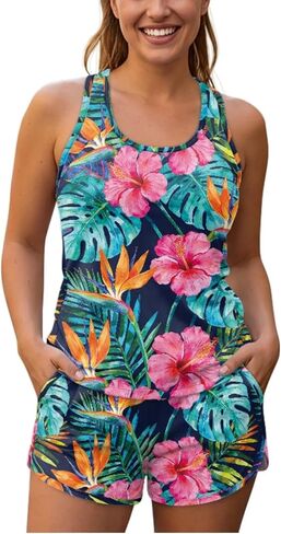 Blouson Tankini Swimsuits for Women Two Piece Tummy Control Bathing Suits with Pockets Plus Size Modest Swimwear in Saudi Arabia