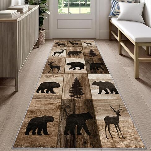 Rustic Cabin Runner Rug 2x6ft, Lodge Bear Deer Rug Runner, Southwestern Wildlife Rugs, Soft Low Pile Kitchen Mats for Floor - Retro Country Style Home Decor in Saudi Arabia