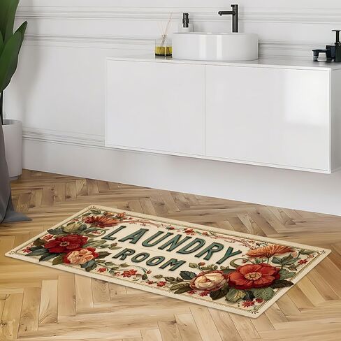 Laundry Room Runner Rug 20x47 inch,Non-Slip Waterproof Floor Mat,Farmhouse Kitchen Floor Mat for Mudroom and Bathroom (Flower, 20"x47") in Saudi Arabia