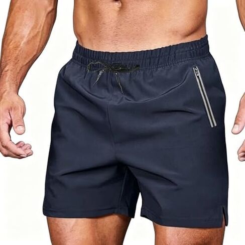 Men's Quick Dry Workout Shorts with Zipper Pockets, Lightweight Breathable Athletic Running Gym Training Shorts in Kuwait