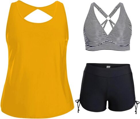 3 Piece Tankini Swimsuits for Women 2026 Tummy Control Bathing Suits Swim Tank Tops with Bra Boy Shorts Teens Swimwear in Kuwait