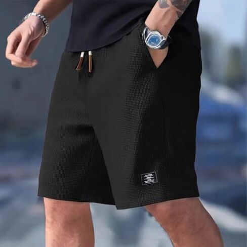 Men's Casual Shorts Lightweight Summer Beach Shorts Cotton Elastic Waist Drawstring Shorts in Kuwait