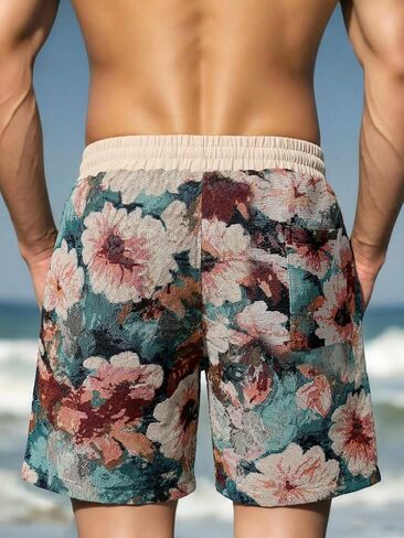 Men's Print Beach Shorts - Elastic Waist Drawstring Casual Summer Shorts in Kuwait
