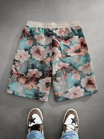 Men's Print Beach Shorts - Elastic Waist Drawstring Casual Summer Shorts in Kuwait