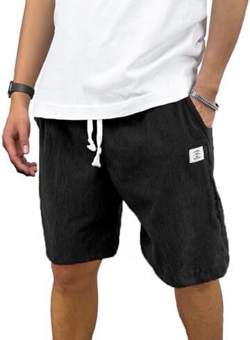 Men's Corduroy Shorts Casual Elastic Waist Drawstring 7 inch Shorts for Men with Pockets in Kuwait
