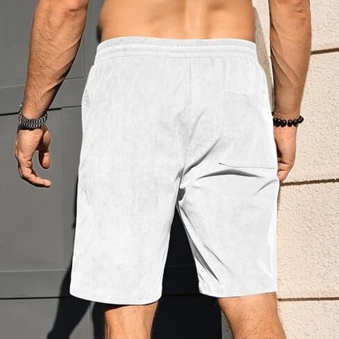 Men's Corduroy Shorts Casual Elastic Waist Drawstring 7 inch Shorts for Men with Pockets in Kuwait