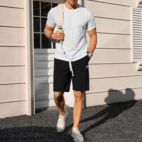 Men's Corduroy Shorts Casual Elastic Waist Drawstring 7 inch Shorts for Men with Pockets in Kuwait