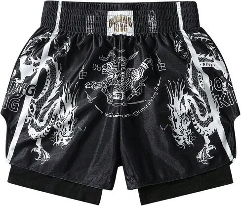 شورت VIPWOLF رجالي 2 في 1 Muay Thai ذو خصر مرن جرافيك كيك بوكسينغ فضفاض رياضي للجيم in Kuwait