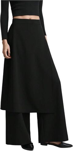 OYOANGLE Women's Wide Leg Pants Dressy High Waisted Side Split Trousers with Skirt Overlay in Kuwait