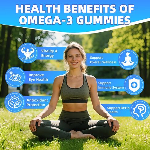 Vegan Omega-3 Gummies 500mg, Omega 3 Fish Oil Alternative for Adults with Plant-Based EPA & DHA & Vitamin A, C, E for Brain, Eye & Immune Health, Sugar Free, Mango Flavor, 60 Count in Saudi Arabia