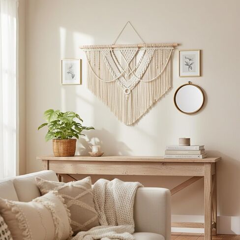 LISRRZHEN تعليق جدار كبير من Macrame - نسيج منسوج هندسي بوهو نورديك، ديكور حائط قطني مصنوع يدويًا لغرفة المعيشة وغرفة النوم والمدخل in Kuwait
