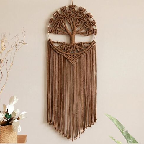 Sylfaen Tree of Life Macrame Wall Hanging - Boho Handmade Woven Tapestry - Dream Catcher Wall Decor Art Living Room - Macrame Tapestry Boho Decor for Bedroom (Brown) in Saudi Arabia