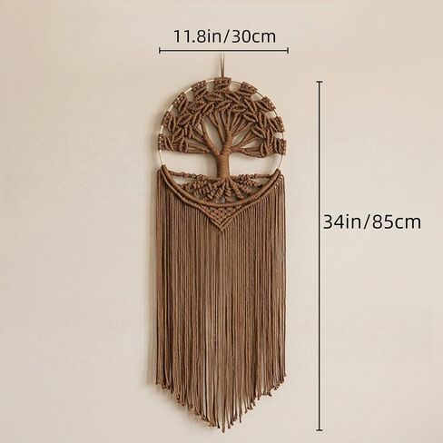 Sylfaen Tree of Life Macrame Wall Hanging - Boho Handmade Woven Tapestry - Dream Catcher Wall Decor Art Living Room - Macrame Tapestry Boho Decor for Bedroom (Brown) in Saudi Arabia