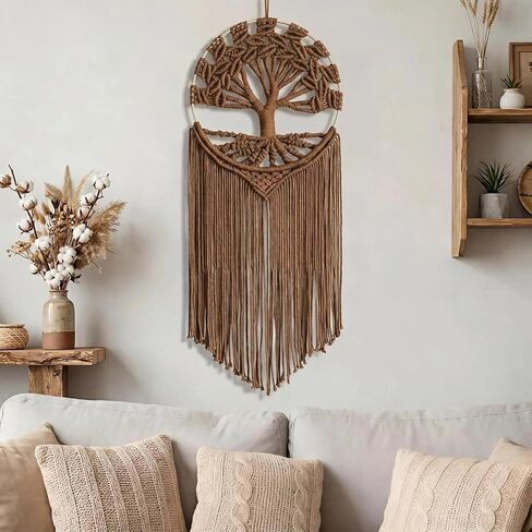 Sylfaen Tree of Life Macrame Wall Hanging - Boho Handmade Woven Tapestry - Dream Catcher Wall Decor Art Living Room - Macrame Tapestry Boho Decor for Bedroom (Brown) in Saudi Arabia