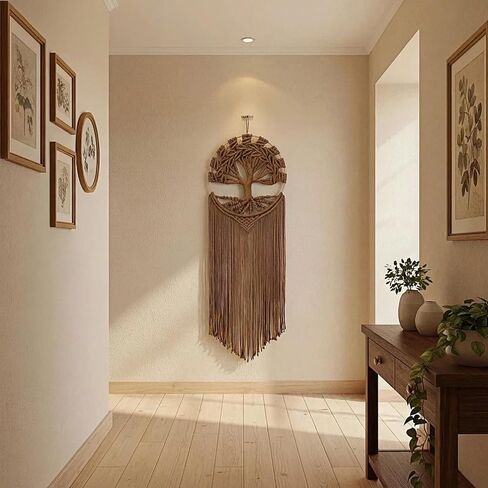 Sylfaen Tree of Life Macrame Wall Hanging - Boho Handmade Woven Tapestry - Dream Catcher Wall Decor Art Living Room - Macrame Tapestry Boho Decor for Bedroom (Brown) in Saudi Arabia
