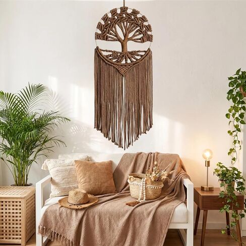 Sylfaen Tree of Life Macrame Wall Hanging - Boho Handmade Woven Tapestry - Dream Catcher Wall Decor Art Living Room - Macrame Tapestry Boho Decor for Bedroom (Brown) in Saudi Arabia