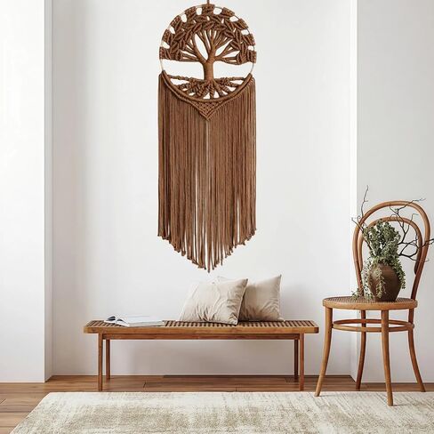 Sylfaen Tree of Life Macrame Wall Hanging - Boho Handmade Woven Tapestry - Dream Catcher Wall Decor Art Living Room - Macrame Tapestry Boho Decor for Bedroom (Brown) in Saudi Arabia