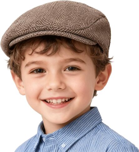 Kids-Vintage-Newsboy-Cap Beret Cabbie Hat Pageboy Caps Tweed Flat Driver Hat for Boys Girls 4-9 Years in Saudi Arabia
