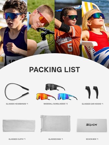 SCVCN Kids Baseball Sunglasses Polarized Boys Girls Age 6-12, Youth Baseball Glasses UV400 TR90 Sports Cycling S9036 in Saudi Arabia