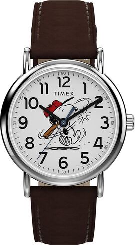 Timex Men's Peanuts Weekender Baseball 38mm Watch - Brown Two- Piece White Dial Silver-Tone Case in Kuwait