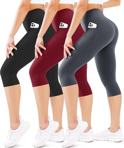 FEYHAY 3Pcs Capri Leggings High Waist Tummy Control 7/8 Workout Yoga Tights Pants in Saudi Arabia