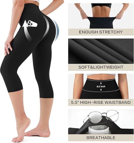 FEYHAY 3Pcs Capri Leggings High Waist Tummy Control 7/8 Workout Yoga Tights Pants in Saudi Arabia