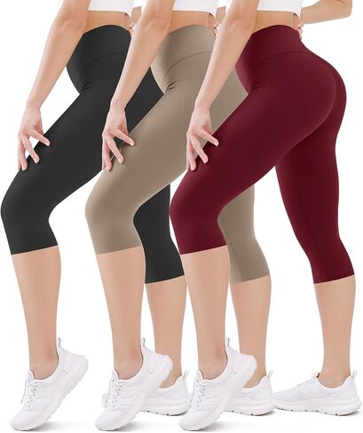 FEYHAY 3Pcs Capri Leggings High Waist Tummy Control 7/8 Workout Yoga Tights Pants in Saudi Arabia