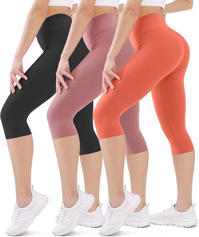 FEYHAY 3Pcs Capri Leggings High Waist Tummy Control 7/8 Workout Yoga Tights Pants in Saudi Arabia