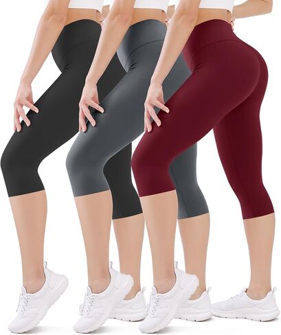 FEYHAY 3Pcs Capri Leggings High Waist Tummy Control 7/8 Workout Yoga Tights Pants in Saudi Arabia