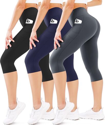 FEYHAY 3Pcs Capri Leggings High Waist Tummy Control 7/8 Workout Yoga Tights Pants in Saudi Arabia