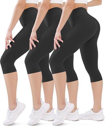 FEYHAY 3Pcs Capri Leggings High Waist Tummy Control 7/8 Workout Yoga Tights Pants in Saudi Arabia