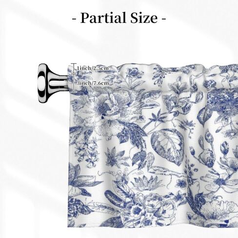 Blue Floral Valances for Windows 2 Pack - Chinoiserie Flower Valance Curtain 54"x18" Farmhouse Leaves Butterfly Short Curtains Window Treatment for Bedroom Living Room Kitchen Windows in Kuwait