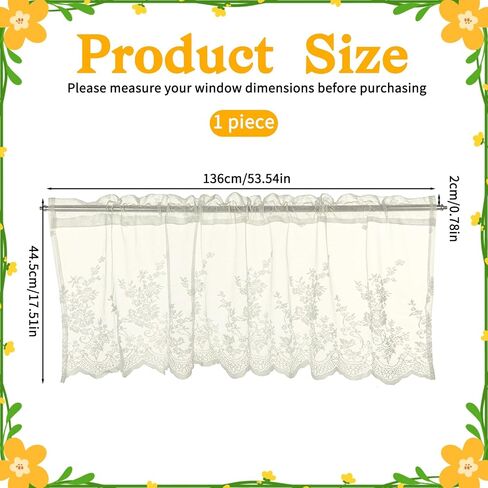 Lace Valance Curtain, Vintage Sheer Valance, Rusitc Floral Short Kitchen Curtains Semi-Sheer Rod Pocket Window Valance, Cream Beige 53 X 17.5 Inch in Saudi Arabia