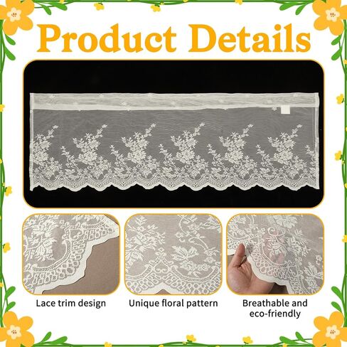 Lace Valance Curtain, Vintage Sheer Valance, Rusitc Floral Short Kitchen Curtains Semi-Sheer Rod Pocket Window Valance, Cream Beige 53 X 17.5 Inch in Saudi Arabia