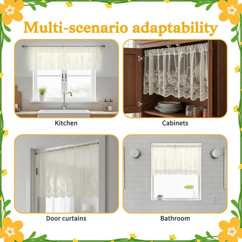 Lace Valance Curtain, Vintage Sheer Valance, Rusitc Floral Short Kitchen Curtains Semi-Sheer Rod Pocket Window Valance, Cream Beige 53 X 17.5 Inch in Saudi Arabia