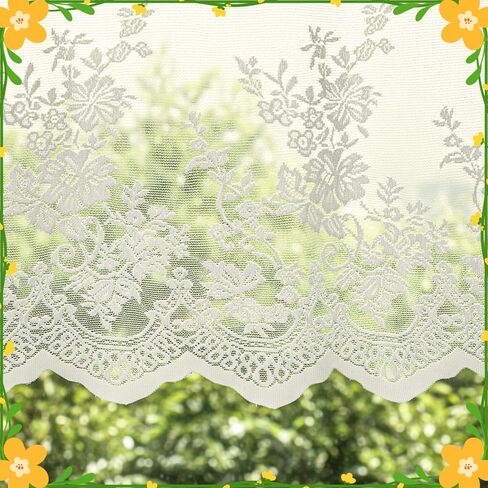 Lace Valance Curtain, Vintage Sheer Valance, Rusitc Floral Short Kitchen Curtains Semi-Sheer Rod Pocket Window Valance, Cream Beige 53 X 17.5 Inch in Saudi Arabia