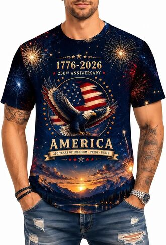 America 250th Anniversary Graphic Tee, Patriotic Fireworks Design, 1776-2026 USA 250 Years of Freedom T-Shirt in Saudi Arabia