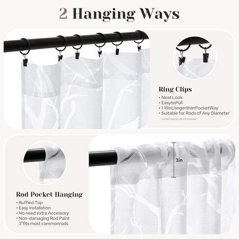 HOMEIDEAS White Sheer Curtains 84 Inches Long, Birds on Branch Pattern Light Filtering Window Drapes Semi Sheer Curtains for Bedroom Living Room Dining Room, 2 Panels in Kuwait
