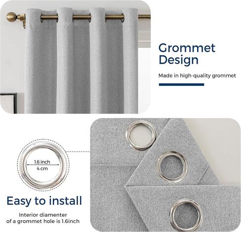 Blackout Curtains for Kitchen Bathroom, Textured Fabric Grommet Top Window Curtains, Thermal Insulated Noise Reducing Privacy Drapes for Small Windows. (Grey, 35"W x 36"L) in Saudi Arabia
