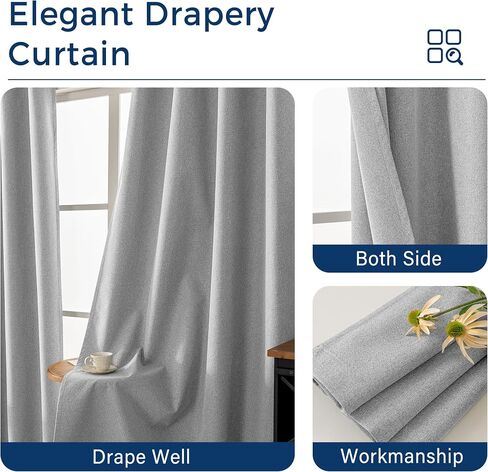 Blackout Curtains for Kitchen Bathroom, Textured Fabric Grommet Top Window Curtains, Thermal Insulated Noise Reducing Privacy Drapes for Small Windows. (Grey, 35"W x 36"L) in Saudi Arabia