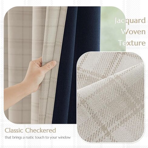 Beige Plaid Jacquard Blackout Curtains 84 Inches Long 2 Panels for Bedroom Living Room Buffalo Check Gingham Room Darkening Thermal Insulated Soundproof Grommet Window Drapes, 52x84 2 Set in Saudi Arabia