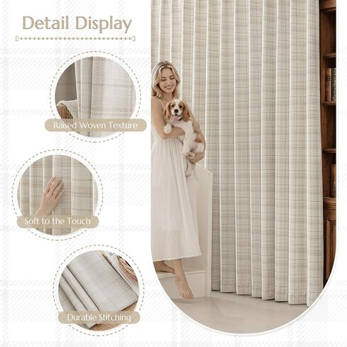 Beige Plaid Jacquard Blackout Curtains 84 Inches Long 2 Panels for Bedroom Living Room Buffalo Check Gingham Room Darkening Thermal Insulated Soundproof Grommet Window Drapes, 52x84 2 Set in Saudi Arabia