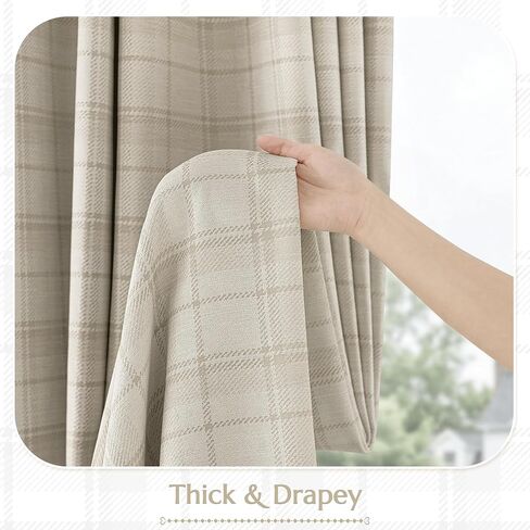 Beige Plaid Jacquard Blackout Curtains 84 Inches Long 2 Panels for Bedroom Living Room Buffalo Check Gingham Room Darkening Thermal Insulated Soundproof Grommet Window Drapes, 52x84 2 Set in Saudi Arabia
